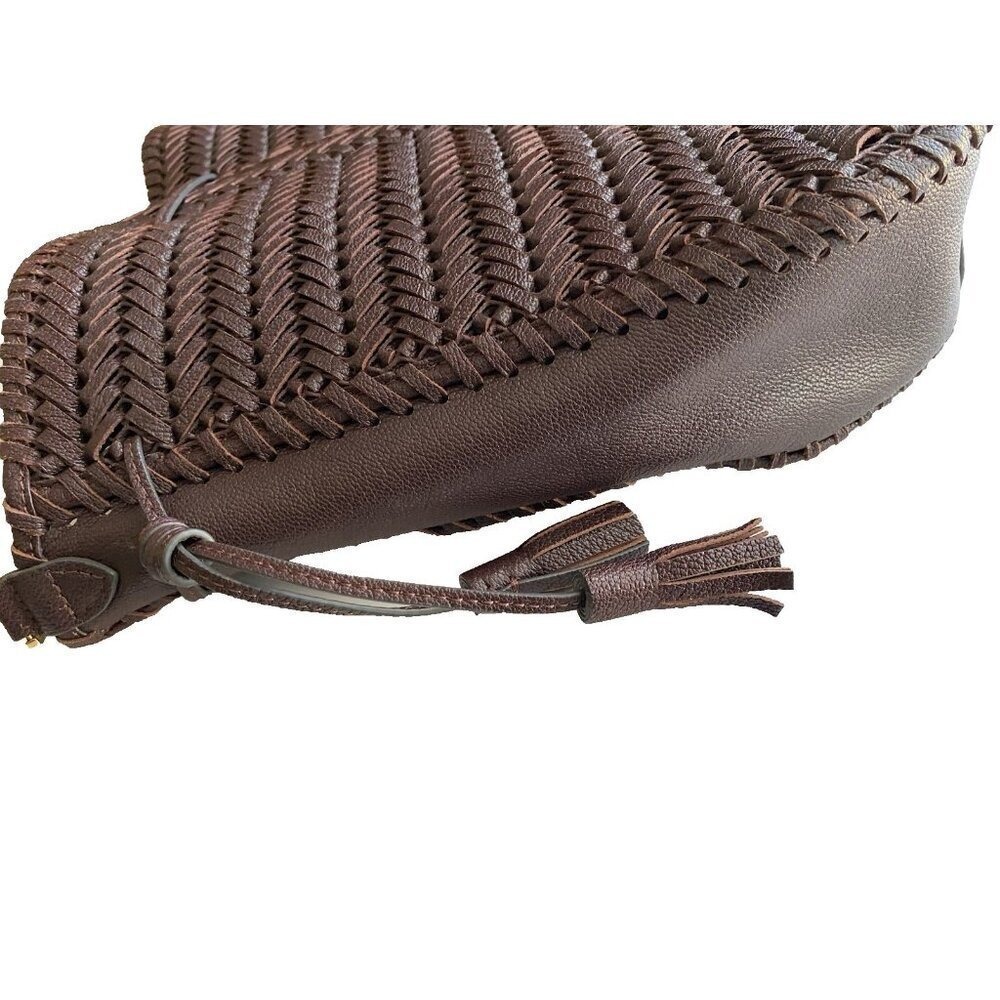 Anya Hindmarch Neeson Leather Woven Bucket Bag Rosewood Brown Tassel - Picture 7 of 17